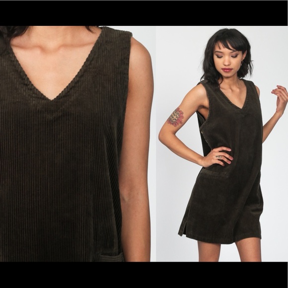 Vintage Eddie Bauer Mini Brown Corduroy Jumper Dress - Picture 3 of 6